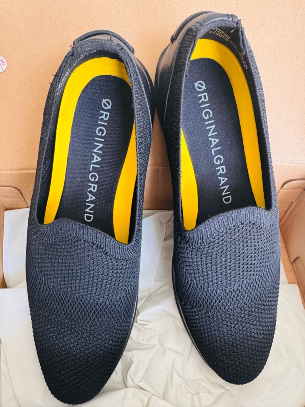 Cole Haan Black Knit Women's Slip-On Flats with Yellow Insoles